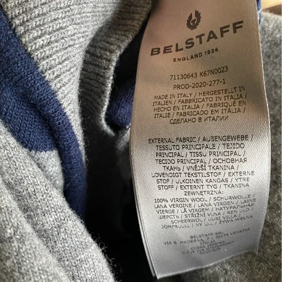 Belstaff Grey and Navy Striped Wool Quarter Zip Sweater Size S - Picture 6 of 8